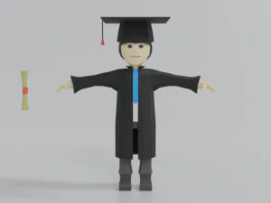 ragazzo laureato in cartone animato low poly Modello 3D