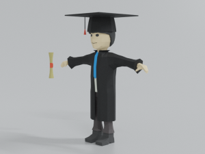 low poly cartoon graduation guy 3D Model