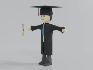 low poly cartoon graduation guy 3D Model