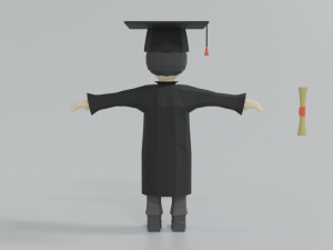 low poly cartoon graduation guy 3D Model