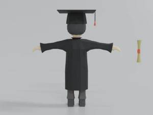 low poly cartoon graduation guy 3D Model
