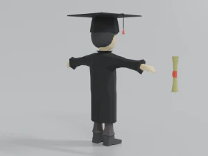 low poly cartoon graduation guy 3D Model