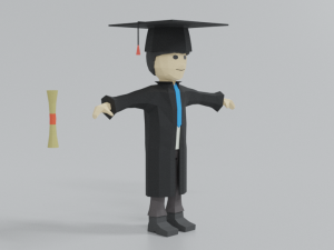 low poly cartoon graduation guy 3D Model
