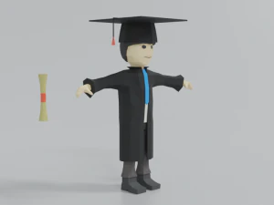 low poly cartoon graduation guy 3D Model