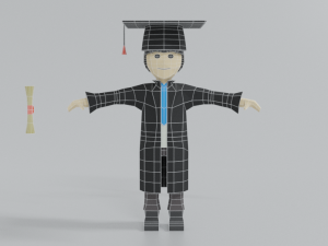 low poly cartoon graduation guy 3D Model