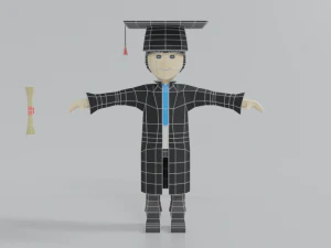 low poly cartoon graduation guy 3D Model
