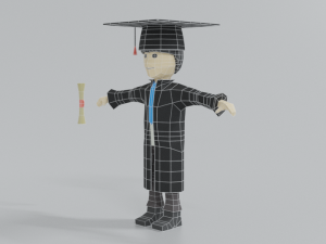 low poly cartoon graduation guy 3D Model
