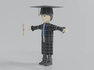 low poly cartoon graduation guy 3D Model