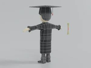 low poly cartoon graduation guy 3D Model