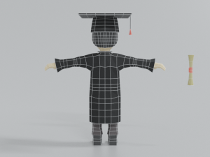 low poly cartoon graduation guy 3D Model