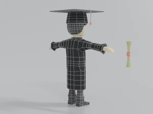low poly cartoon graduation guy 3D Model