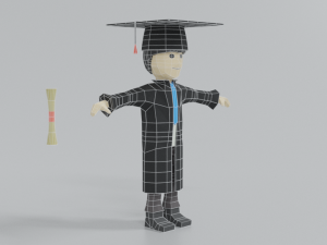 low poly cartoon graduation guy 3D Model