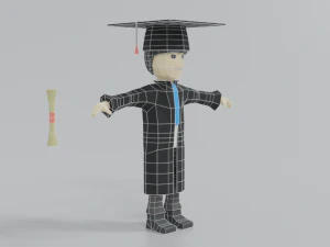 low poly cartoon graduation guy 3D Model