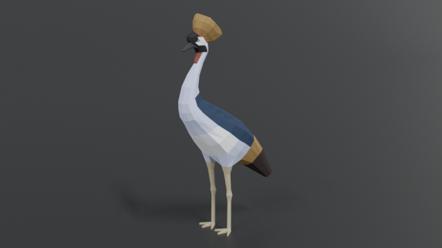 low poly cartoon grey crowned crane 3D Model .c4d .max .obj .3ds .fbx .stl .blend 