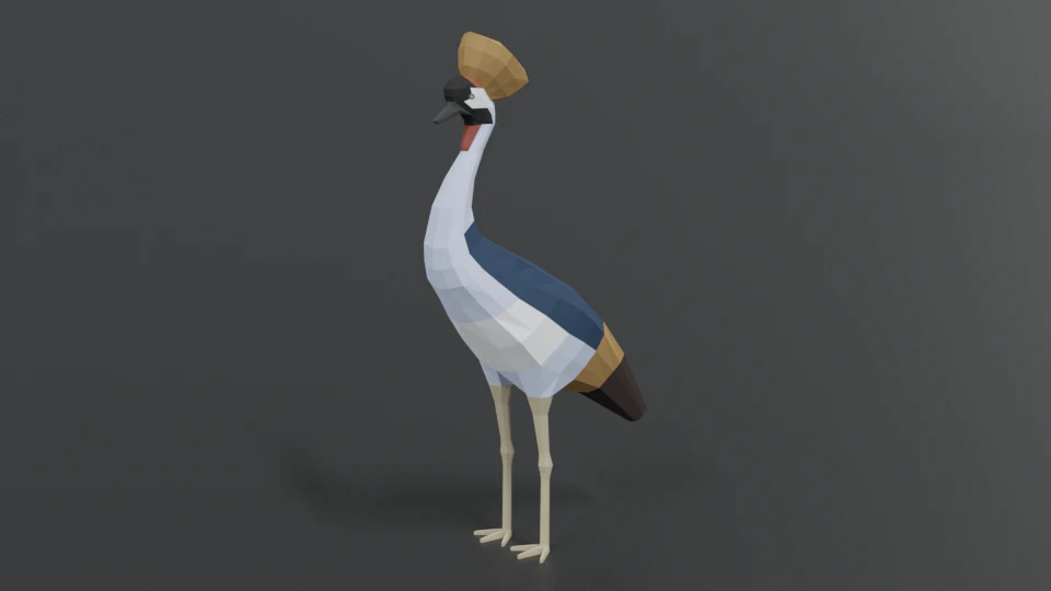 low poly cartoon grey crowned crane 3D Model .c4d .max .obj .3ds .fbx .stl .blend