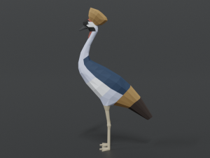 low poly cartoon grey crowned crane 3D Model