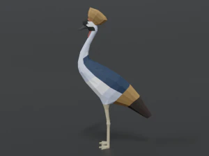 low poly cartoon grey crowned crane 3D Model