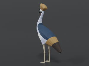 low poly cartoon grey crowned crane 3D Model