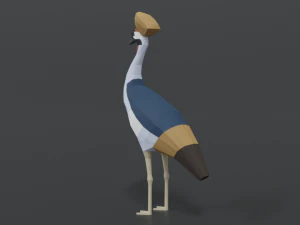 low poly cartoon grey crowned crane 3D Model