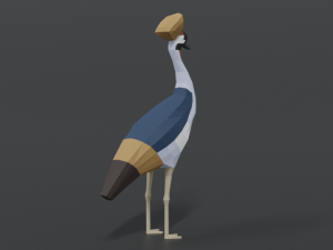 low poly cartoon grey crowned crane 3D Model