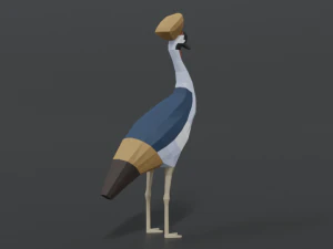 low poly cartoon grey crowned crane 3D Model