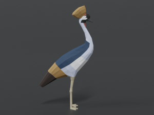 low poly cartoon grey crowned crane 3D Model