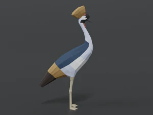 low poly cartoon grey crowned crane 3D Model