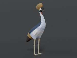 low poly cartoon grey crowned crane 3D Model