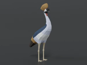 low poly cartoon grey crowned crane 3D Model