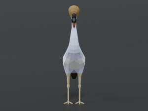 low poly cartoon grey crowned crane 3D Model