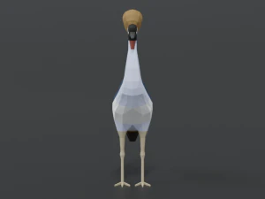 low poly cartoon grey crowned crane 3D Model