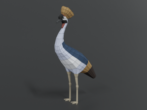 low poly cartoon grey crowned crane 3D Model