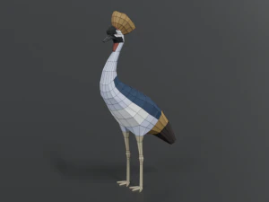 low poly cartoon grey crowned crane 3D Model