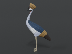 low poly cartoon grey crowned crane 3D Model