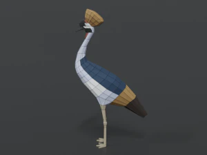 low poly cartoon grey crowned crane 3D Model