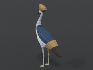 low poly cartoon grey crowned crane 3D Model