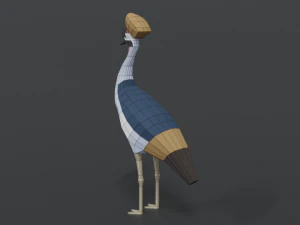low poly cartoon grey crowned crane 3D Model