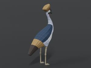 low poly cartoon grey crowned crane 3D Model