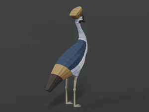 low poly cartoon grey crowned crane 3D Model