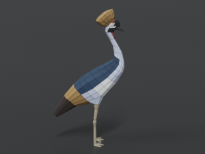 low poly cartoon grey crowned crane 3D Model