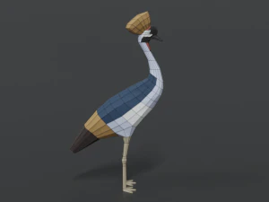 low poly cartoon grey crowned crane 3D Model