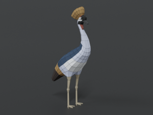 low poly cartoon grey crowned crane 3D Model
