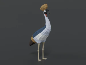 low poly cartoon grey crowned crane 3D Model