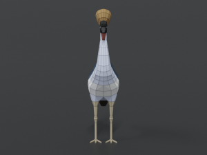 low poly cartoon grey crowned crane 3D Model
