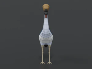 low poly cartoon grey crowned crane 3D Model