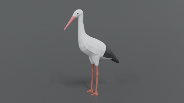 low poly cartoon stork 3Dモデル .c4d .max .obj .3ds .fbx .stl .blend 
