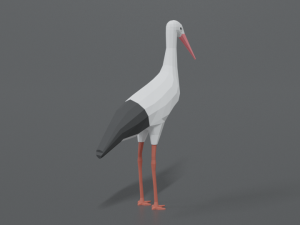 low poly cartoon stork 3Dモデル