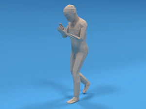 लो पॉली बच्चा मोबाइल फोन लेकर चल रहा है 3D मॉडल