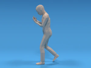 low poly kid walking with a mobile phone 3D Model