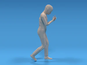 low poly kid walking with a mobile phone 3D Model